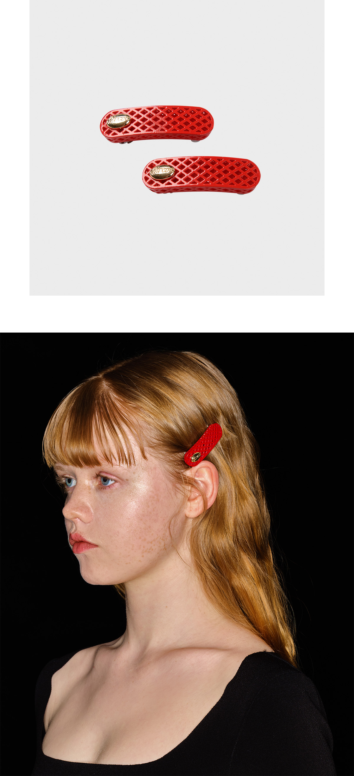 WAFFLE HAIR CLIP SET (RED)